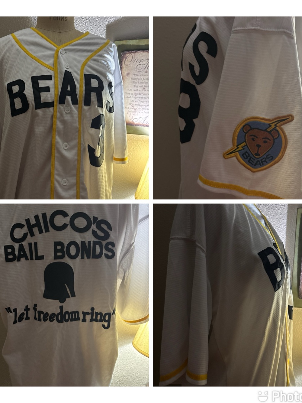 White and Yellow Baseball Jersey with Patch